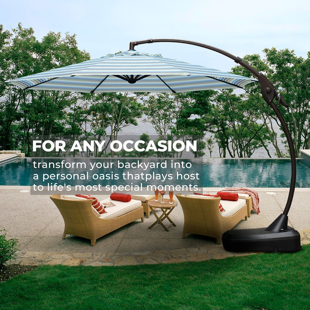 GRANDPATIO 12 ft Deluxe Aluminium Patio Umbrella with Base, Large Offset Outdoor Umbrella, Navy Blue