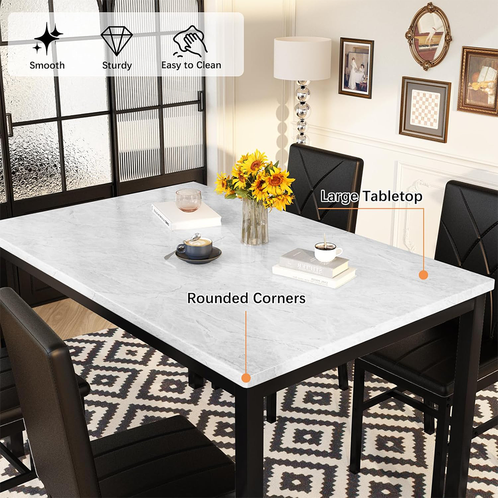 LinkRomat 5-Piece Faux Marble Dining Table Set for 4, Modern Kitchen Table with Chairs, Dinette Dining Room Furniture Set for Compact Space Saving