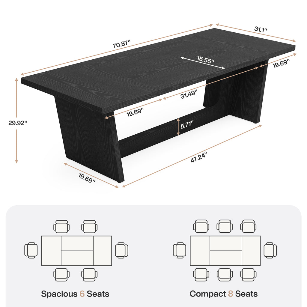Fnova 70.87 Rectangular Dining Table for 4-6 People, Farmhouse Wood Kitchen Table with Sturdy Legs, Easy to Assemble