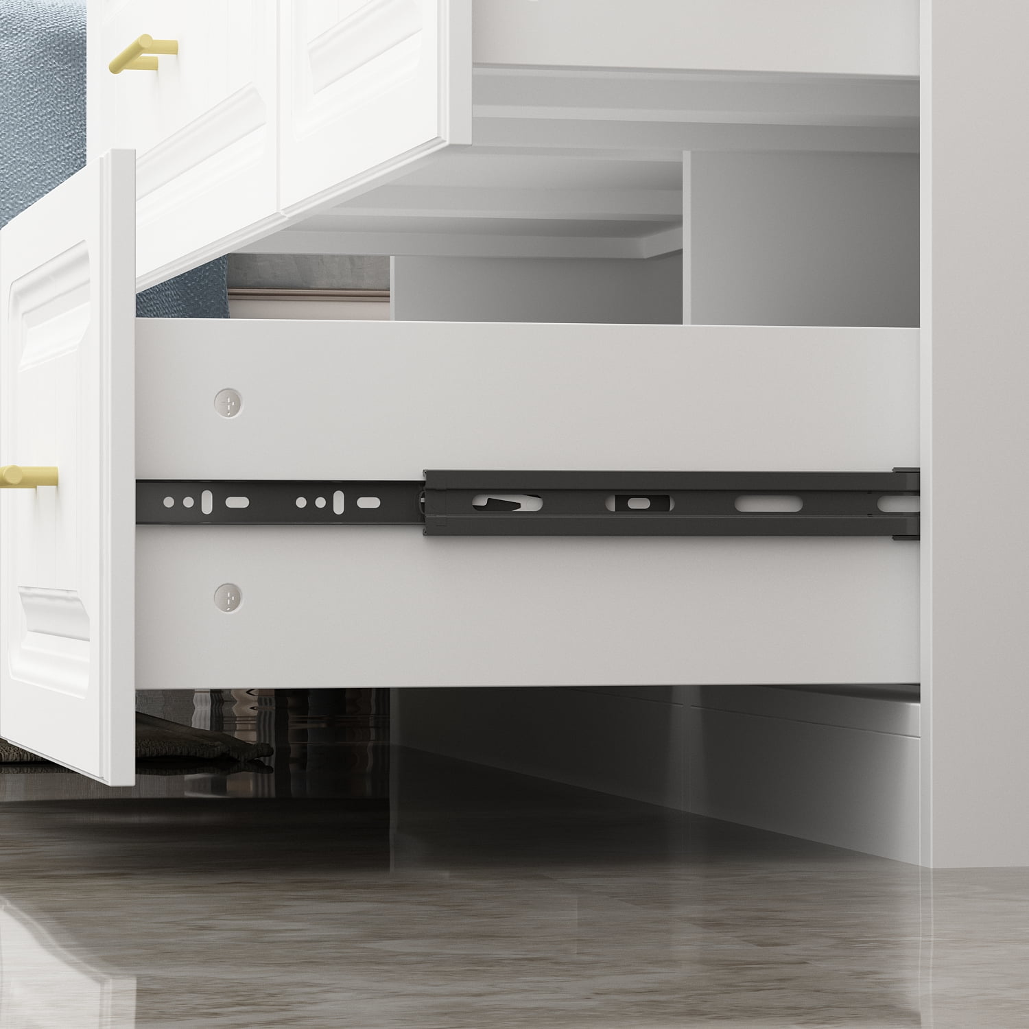 WIAWG 4 Door Wardrobe Closet with 4 Drawers & Shelves, Armoire Wardrobe Closet with Hanging Rod, for Bedroom White and Gold