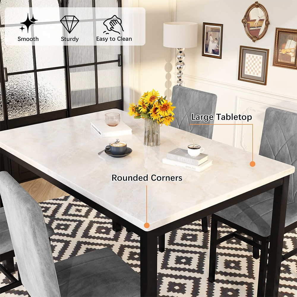 LinkRomat 5-Piece Faux Marble Dining Table Set for 4, Modern Kitchen Table with Chairs, Dinette Dining Room Furniture Set for Compact Space Saving