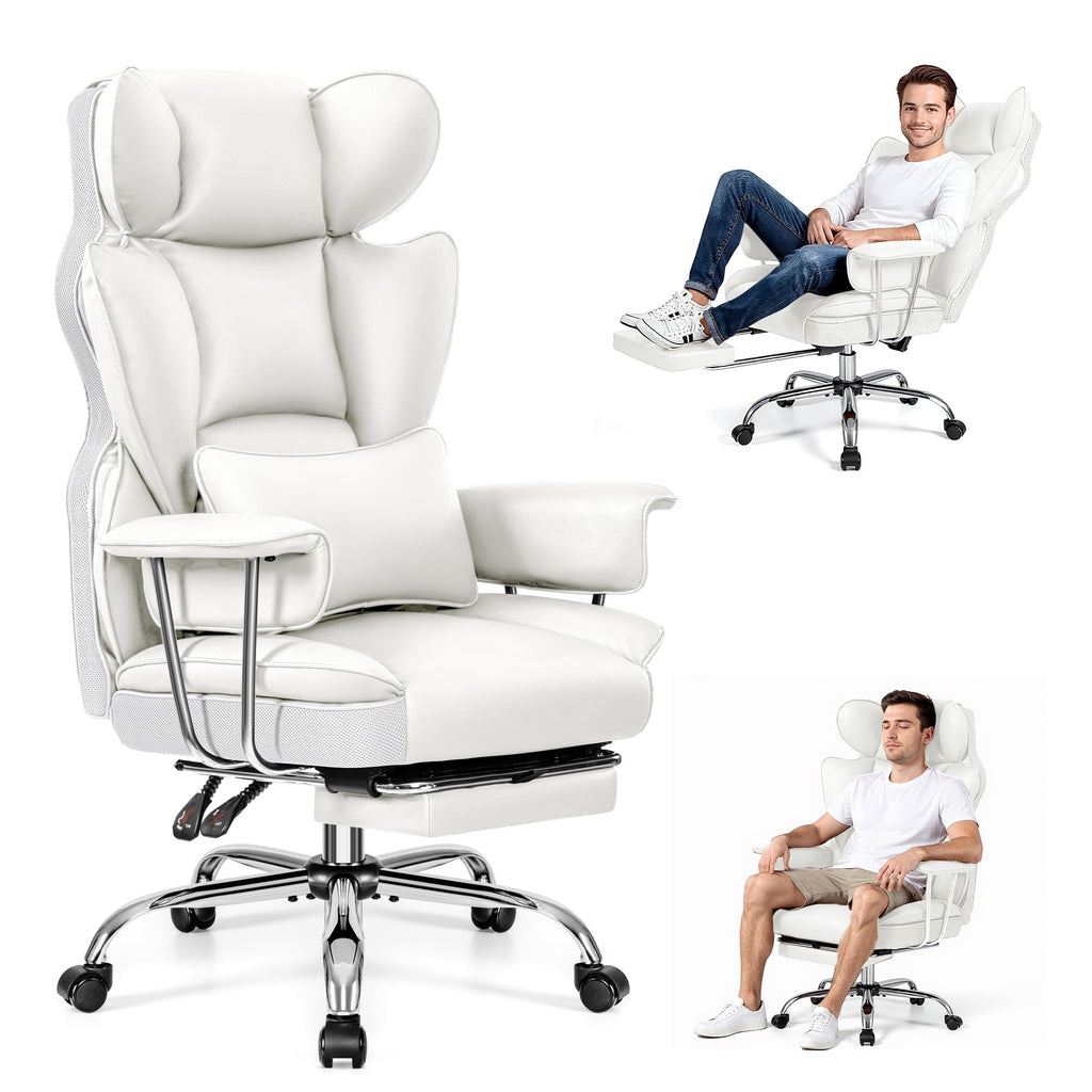 Primy High Back Office Chair, Big and Tall PU Leather Executive Chair with Footrest – Ergonomic Reclining Computer Desk Chair, High-Density Foam, Heavy Duty Swivel Rolling Chair, Black