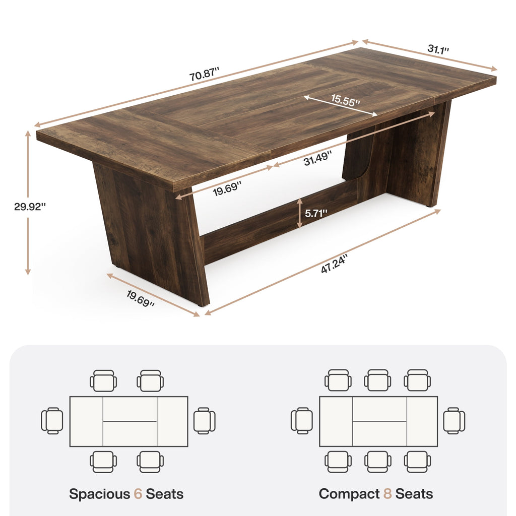 Fnova 70.87 Rectangular Dining Table for 4-6 People, Farmhouse Wood Kitchen Table with Sturdy Legs, Easy to Assemble