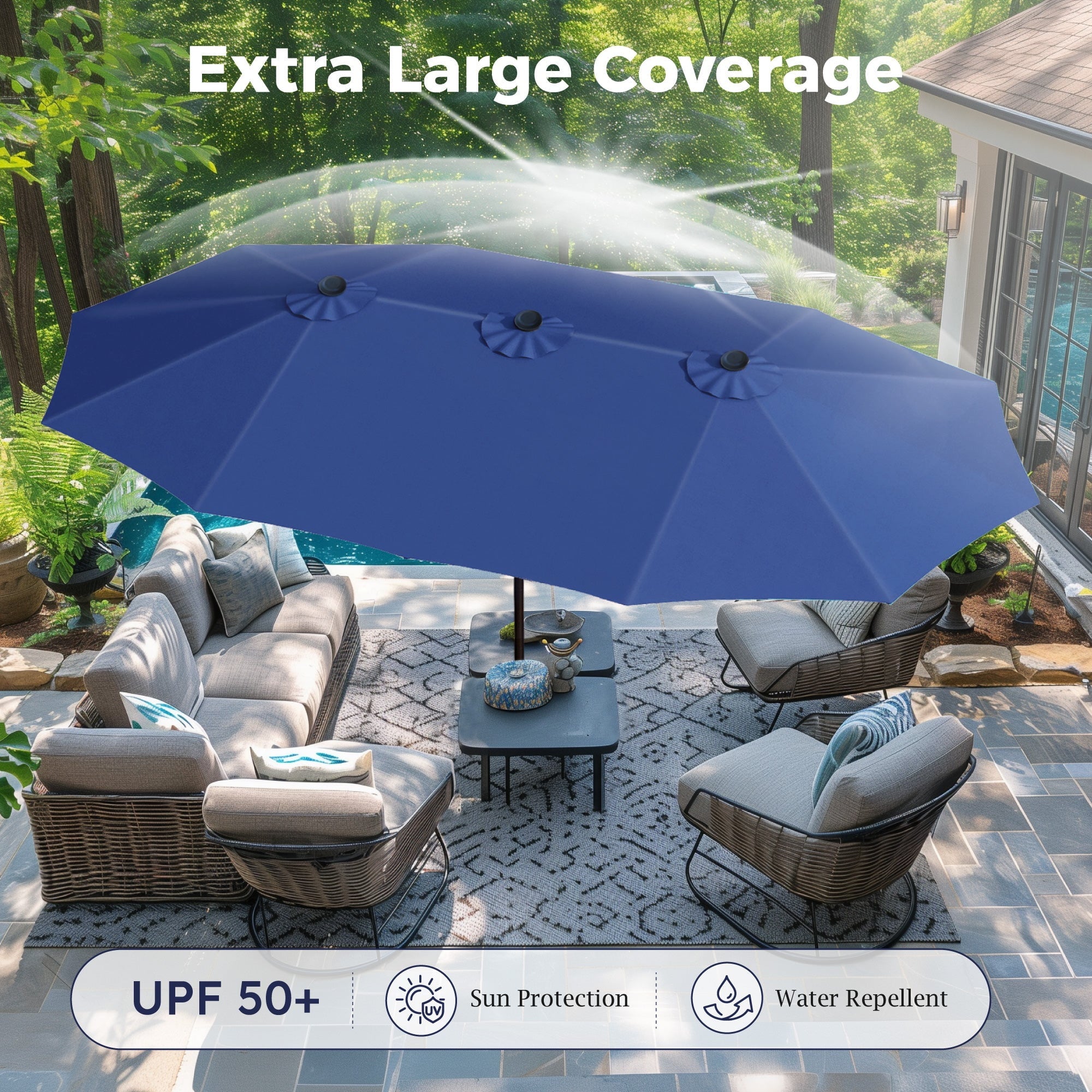 Alpha Joy 15ft Outdoor Patio Umbrella Extra-Large Double-Sided Garden Umbrella with Crank Handle and Base - Ivory